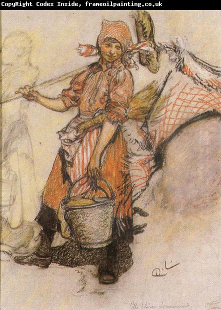 Carl Larsson Study of a Girl wtih Pail and Broom